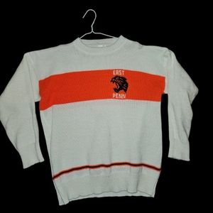 Vintage 80s East Penn College Wool Knit Crew sweater Large White Orange